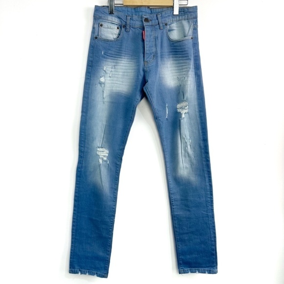Dsquared2 Mid Rise Slim Fit Straight Leg Distressed Jeans Sz 46 euro